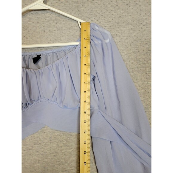 Coquette Sweetheart Chiffon Crop Top Blouse Juniors Small Light Blue Fairytale - Picture 7 of 11